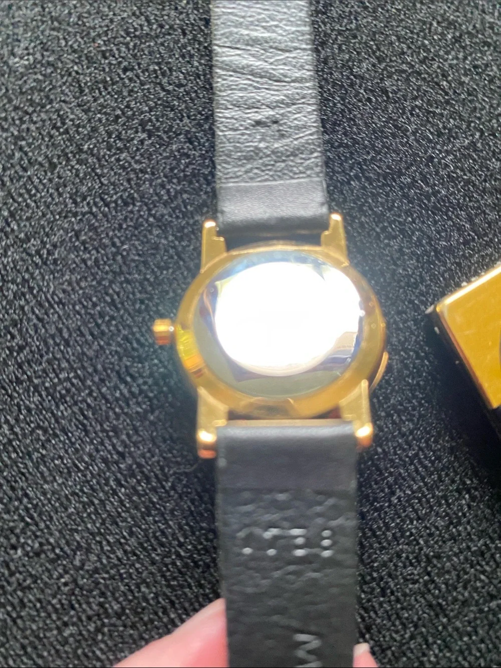 Movado Gold-Tone Case with Black Dial and Black Leather Strap Watch